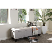 Baxton Studio BBT3136-OTTO-Greyish Beige-H1217-14 Hannah Modern and Contemporary Grayish Beige Fabric Upholstered Button-Tufting Storage Ottoman Bench